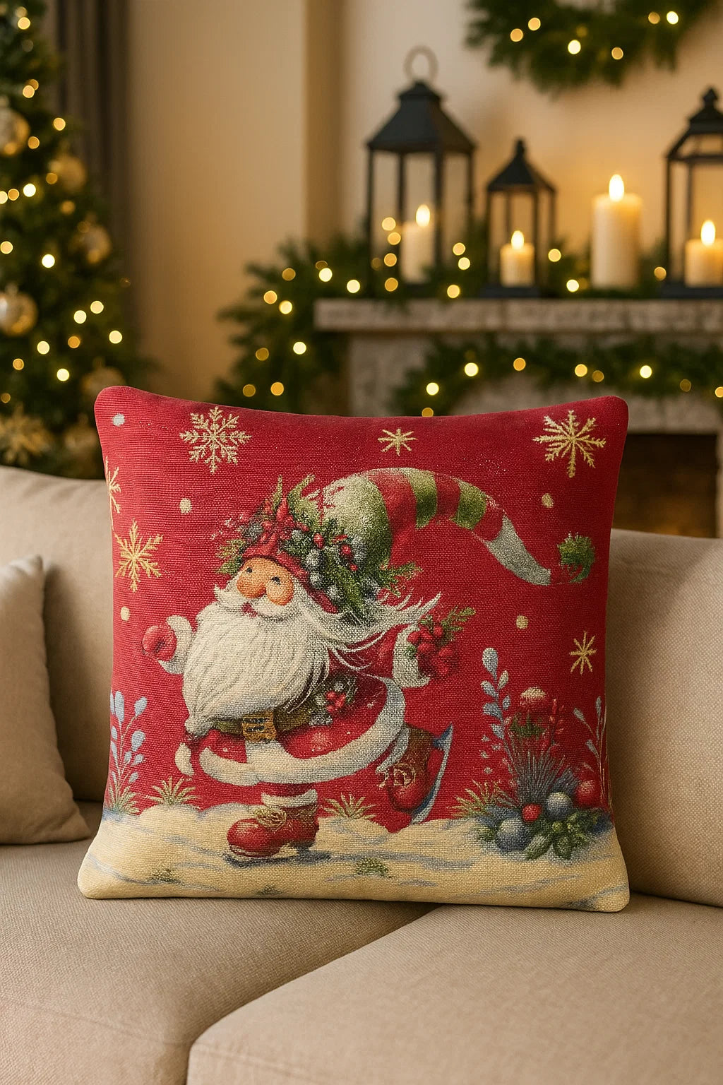 Cuscino di Natale Gnomo Sul Ghiaccio Red