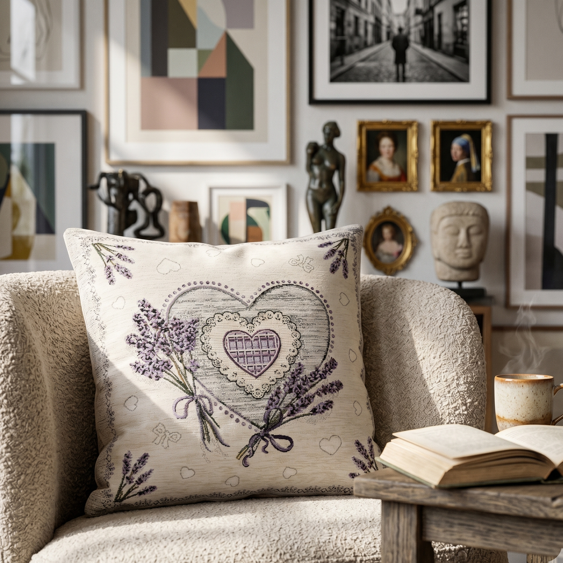 Cuscino d'arredo Cuore di Lavanda jacquards
