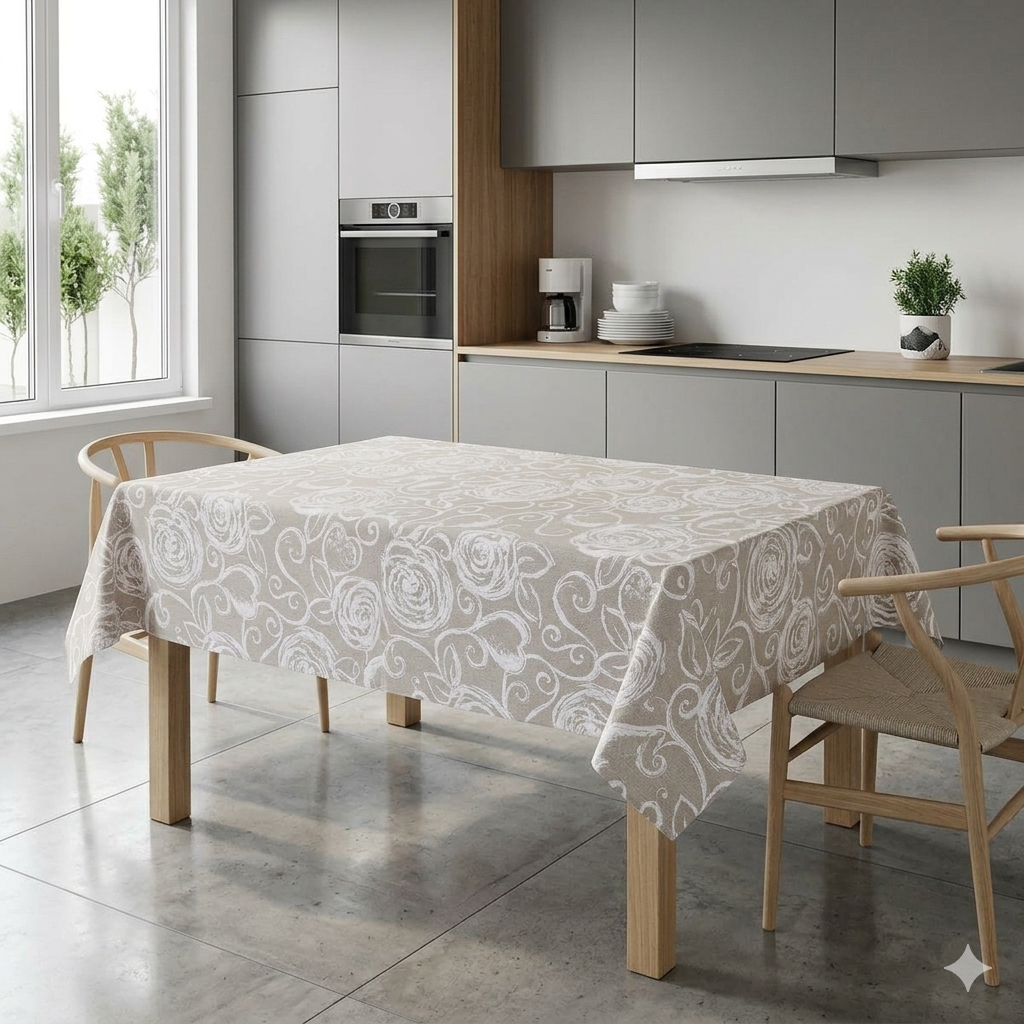 Tovaglia in Cotone Peonie bianco
