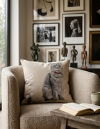 Dekokissen mit grauem Jacquard-Katzenmuster 