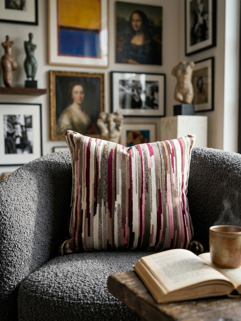Cuscino Arredo in Ciniglia e Velluto – Made in Italy, Lavabile e "Double Face" Flots