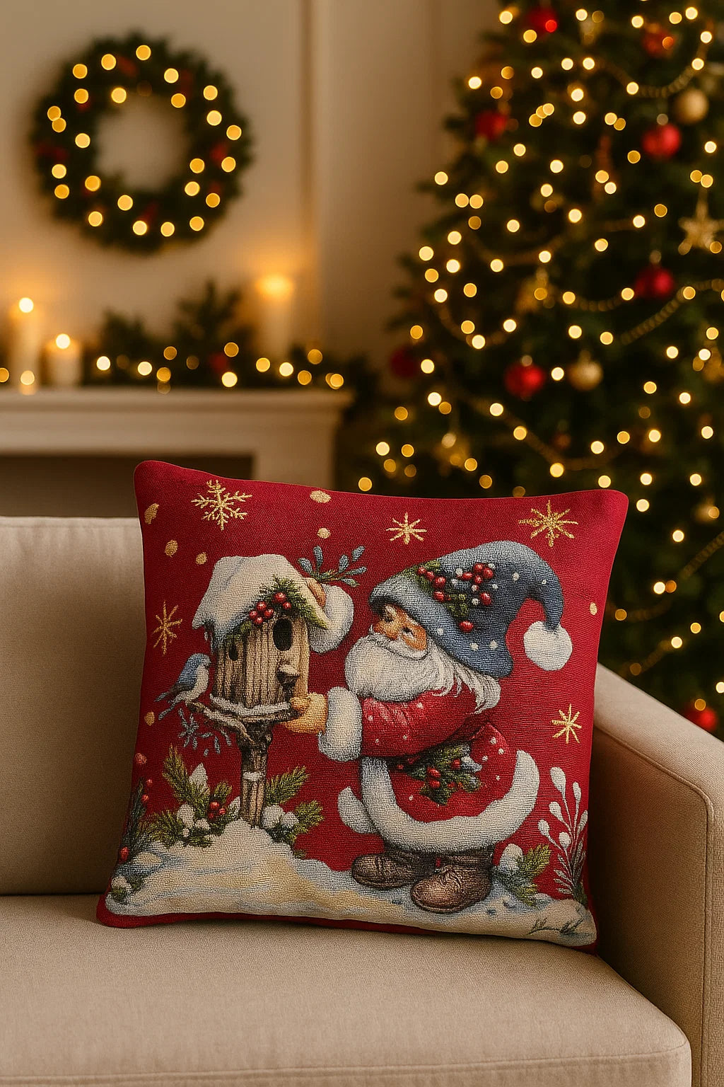 Cuscino di Natale Gnomo casetta Red