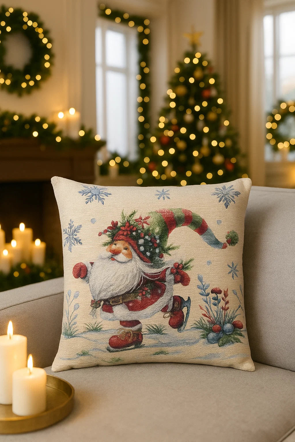 Cuscino di Natale Gnomo Sul Ghiaccio