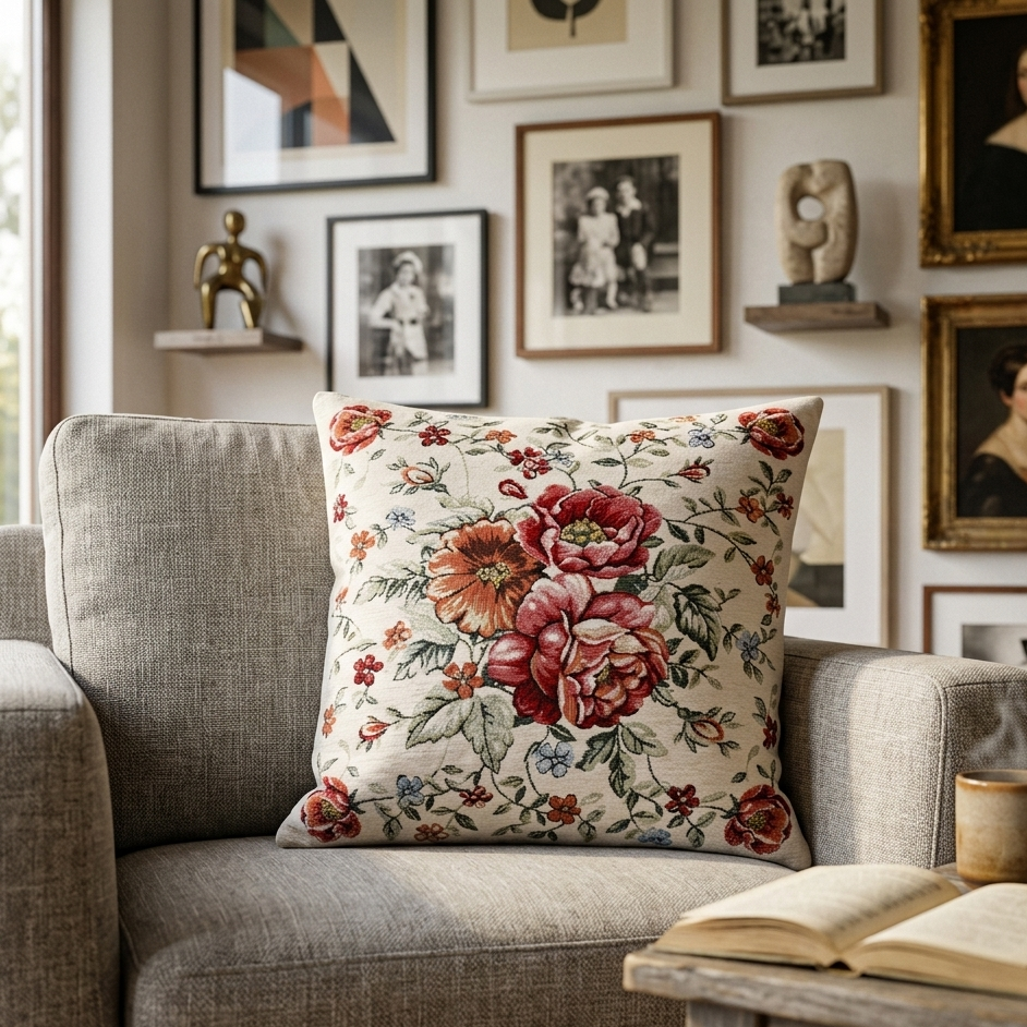 Cuscino d'arredo Cuore fiorato-rose  jacquards