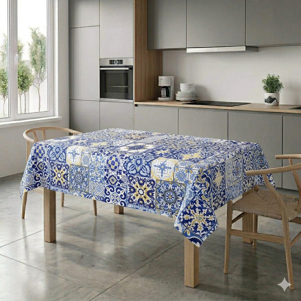 Tovaglia in Cotone Maioliche Rustiche blu