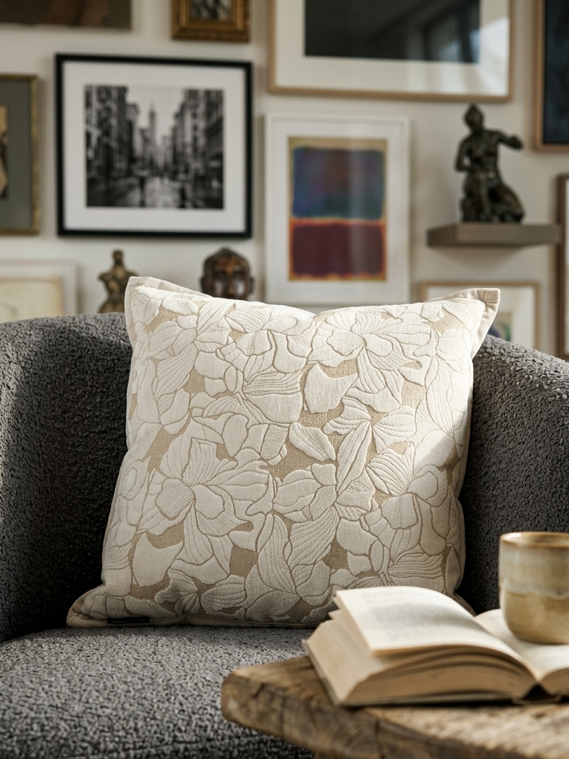 Cuscino Arredo in Ciniglia e Velluto – Made in Italy, Lavabile e "Double Face" Flower