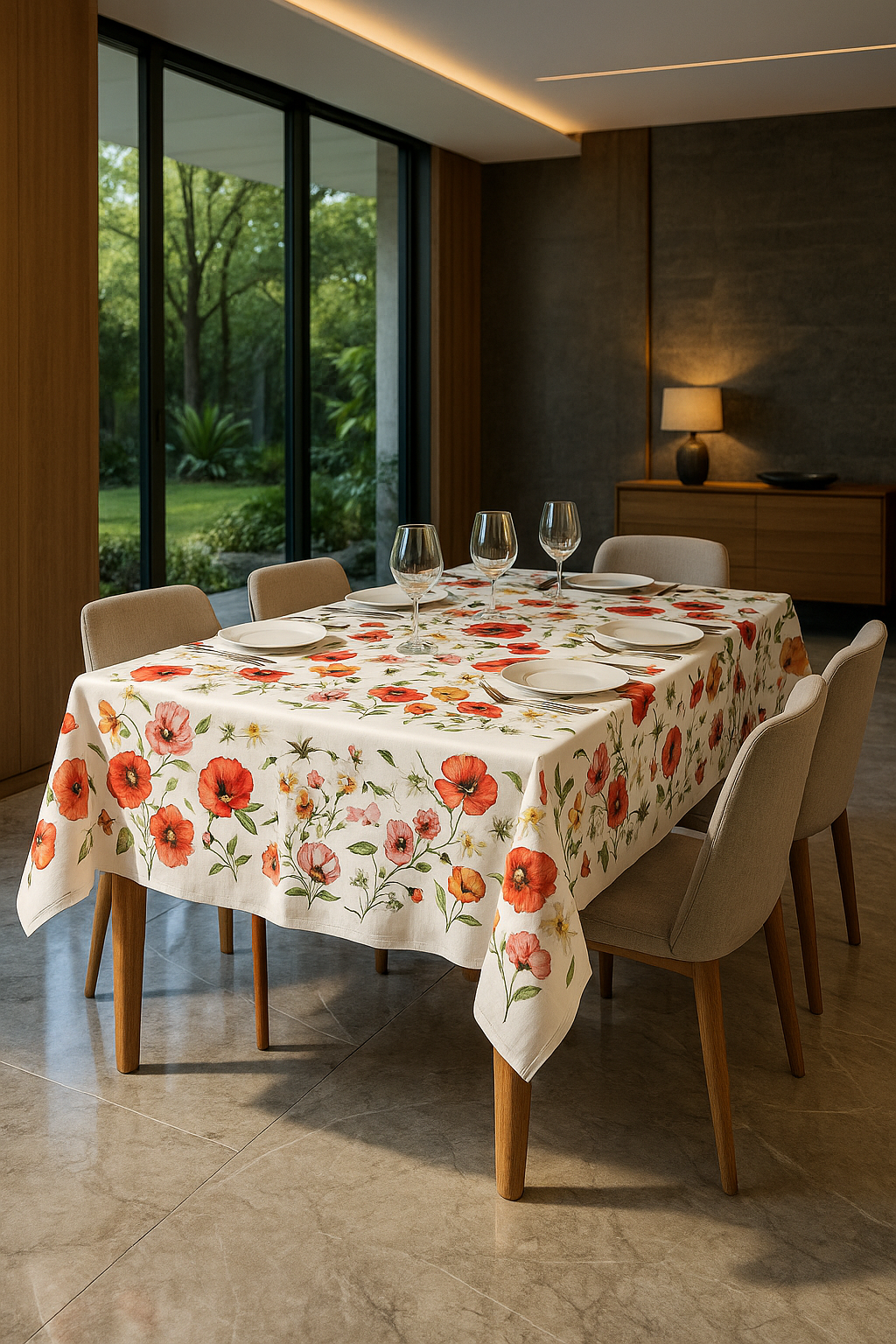 Tovaglia in Cotone Stampa Digitale Papaveri