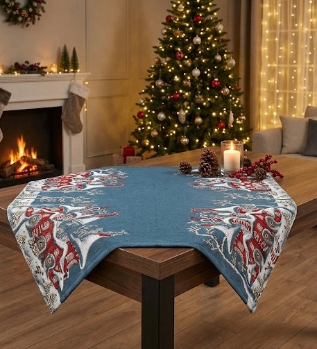 Centrotavola Natalizio 90×90 in Ciniglia – Arredo Tavola Chateaux Noel