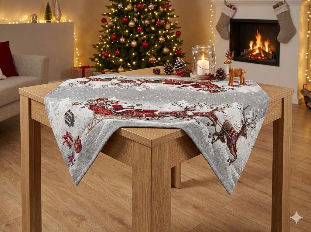 Centrotavola Natalizio 90×90 in Ciniglia – Arredo Tavolo Carrozza