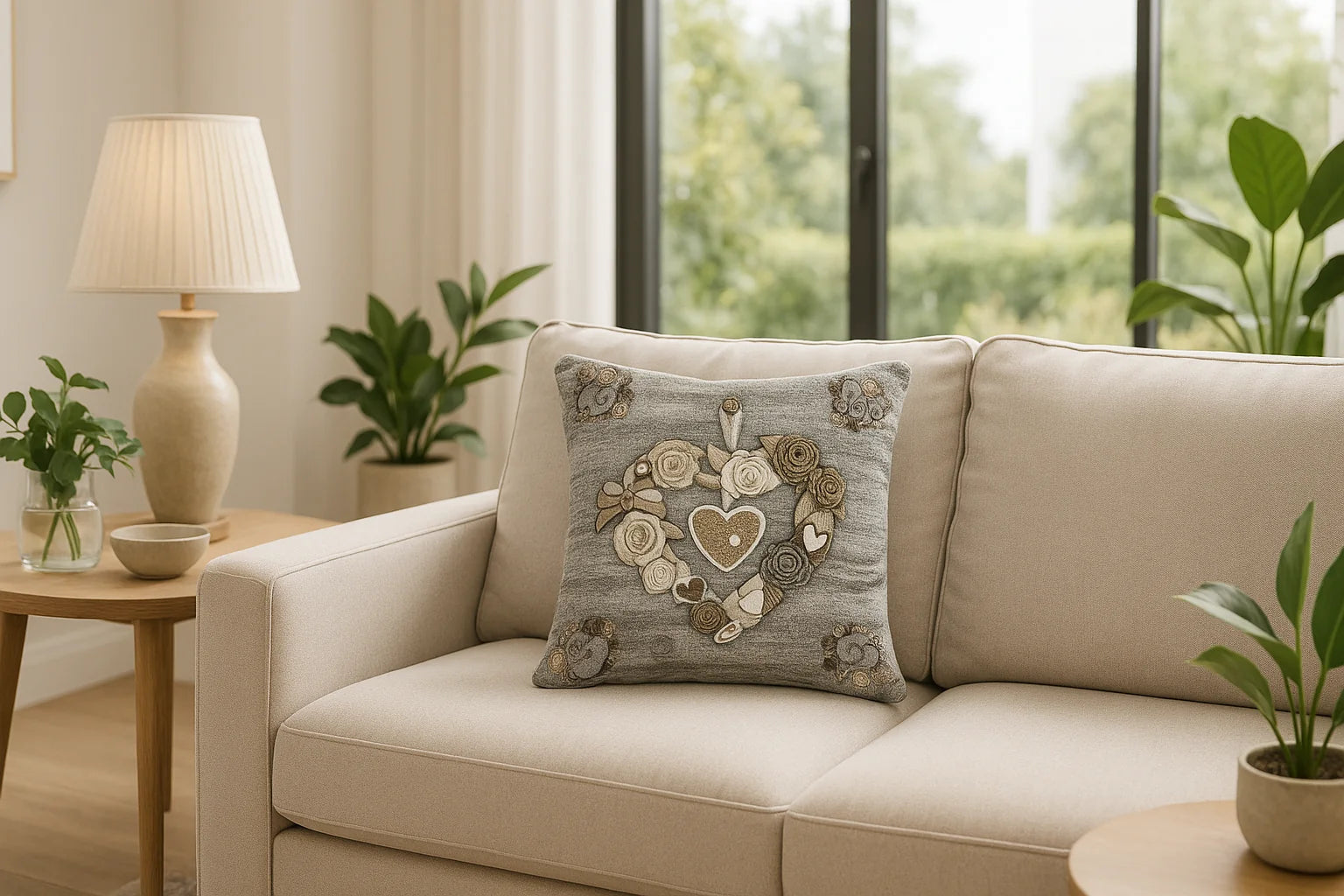 Cuscino d'arredo Cuore fiorato  jacquards