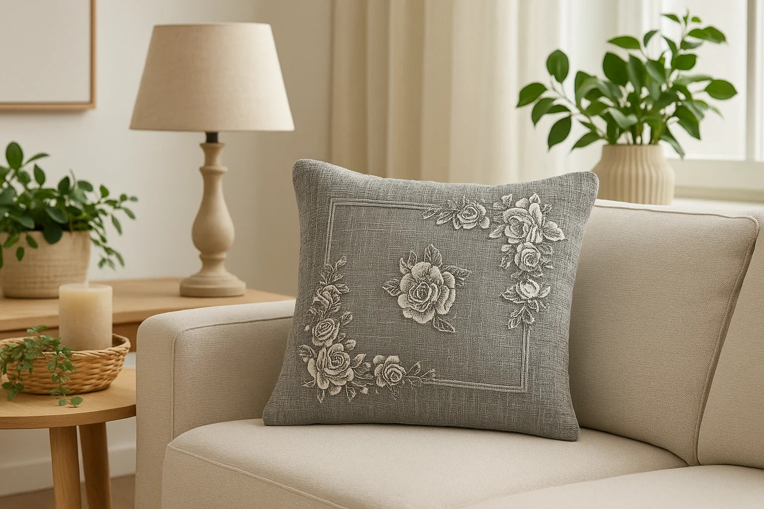 Cuscino d'arredo Rose su sfondo Boquet jacquards