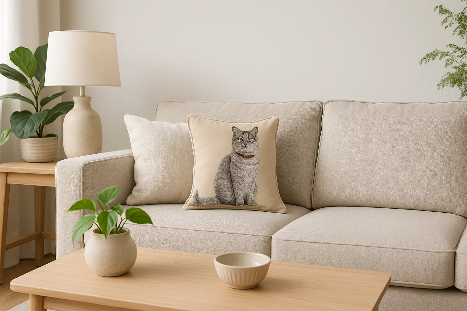 Cuscino d'arredo Gatto grigio jacquards