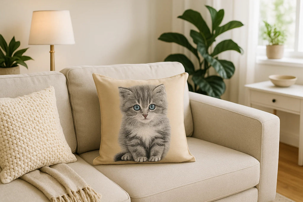 Cuscino d'arredo Gattino occhi azzurri  jacquards