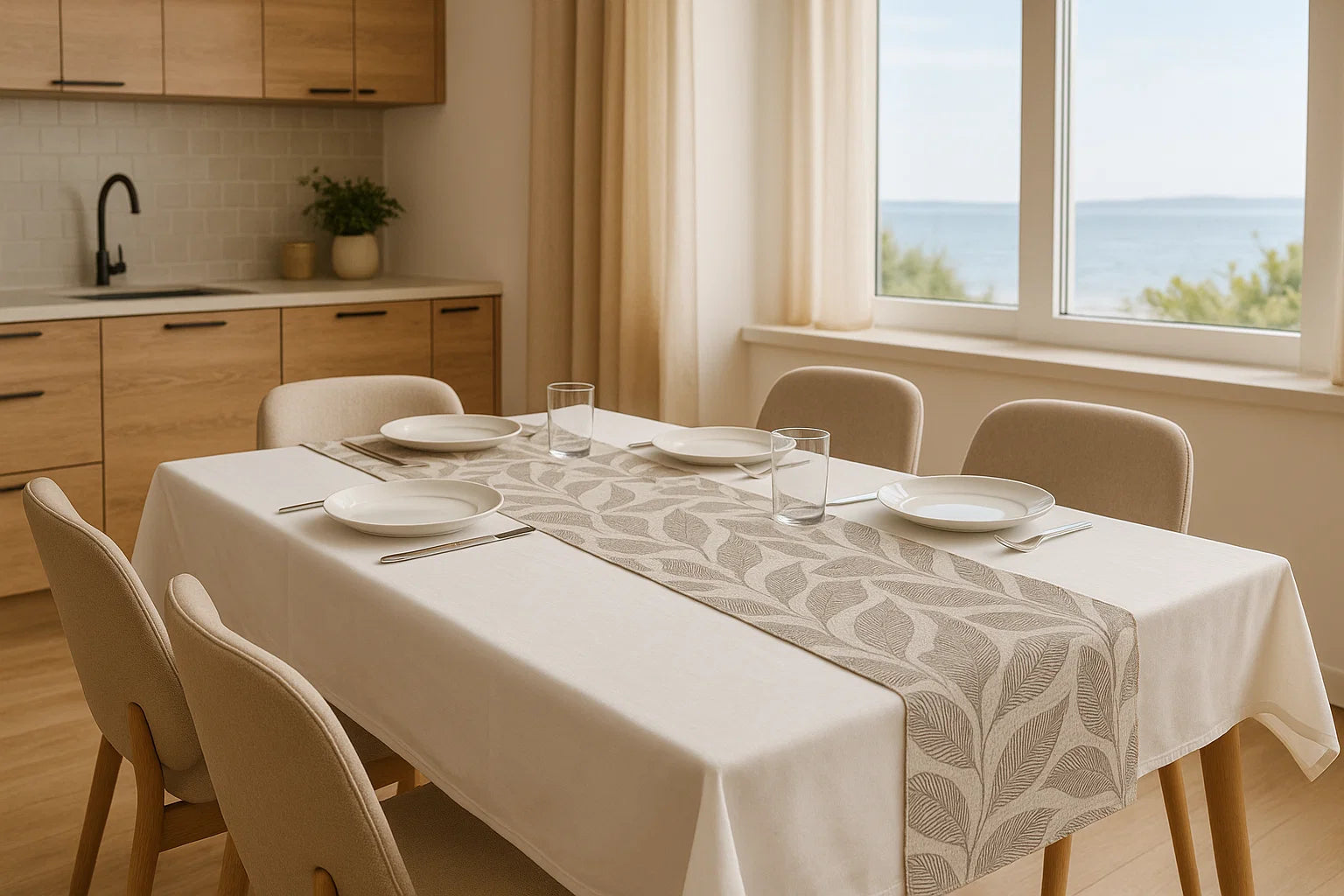 Runner in Cotone Foglie-Beige