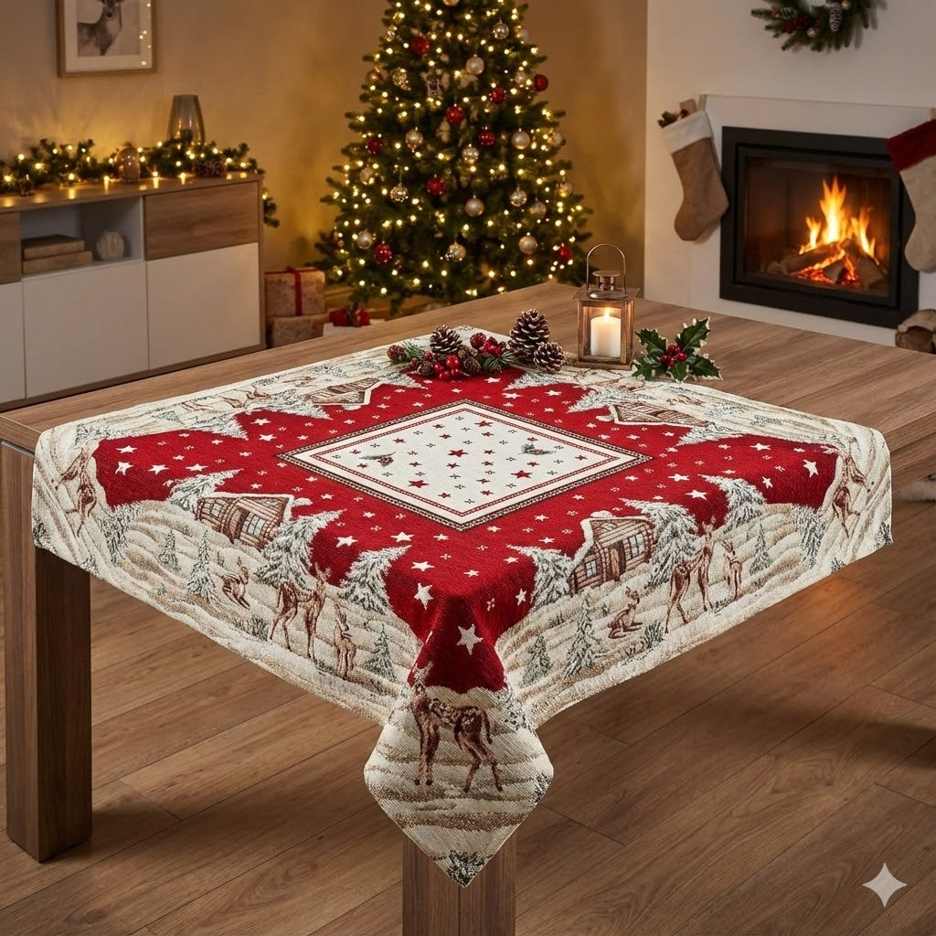 Centrotavola Natalizio 90×90 in Ciniglia – Arredo Tavola Chalet