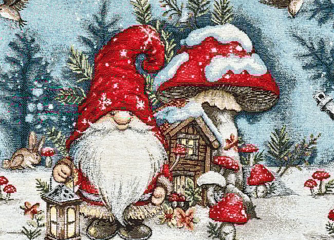 Centrotavola Natalizio 90×90 in Ciniglia – Arredo Tavola Elfo Mush