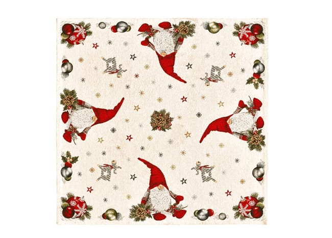 Centrotavola Natalizio 90×90 in Ciniglia – Arredo Tavolo Elfo rosso