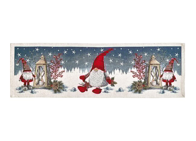 Centrotavola Natalizio 90×90 in Ciniglia – Arredo Tavola Gnomo Lanterna