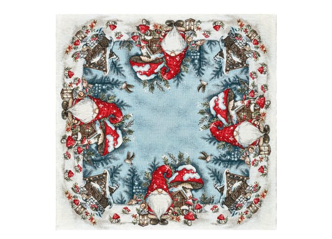 Centrotavola Natalizio 90×90 in Ciniglia – Arredo Tavola Elfo Mush