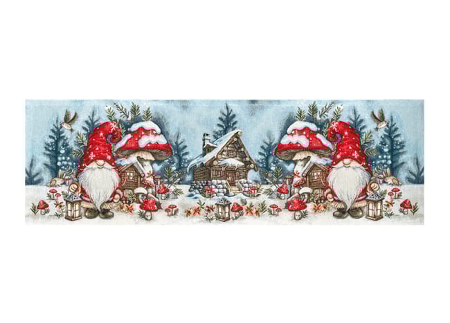 Centrotavola Natalizio 90×90 in Ciniglia – Arredo Tavola Elfo Mush