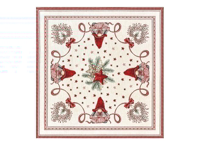 Centrotavola Natalizio 90×90 in Ciniglia – Arredo Tavola Elfo rosso