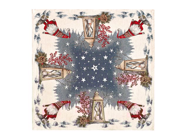 Centrotavola Natalizio 90×90 in Ciniglia – Arredo Tavola Gnomo Lanterna