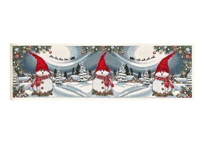 Centrotavola Natalizio 90×90 in Ciniglia – Arredo Tavolo Pupazzo di Neve.