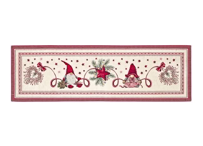 Centrotavola Natalizio 90×90 in Ciniglia – Arredo Tavola Elfo rosso