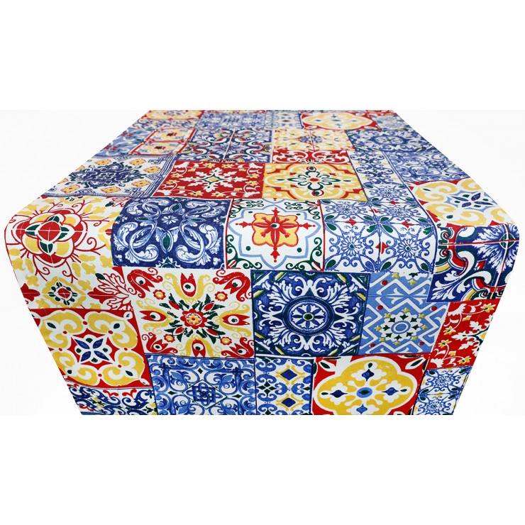 Runner in Cotone Maioliche rustiche rosso