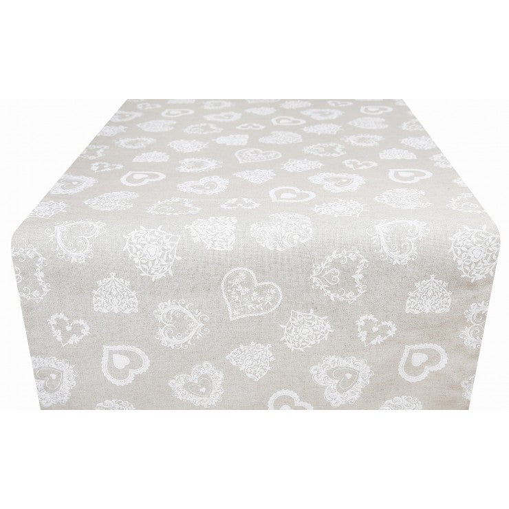 Runner in Cotone Sinfonia di Cuori Bianco