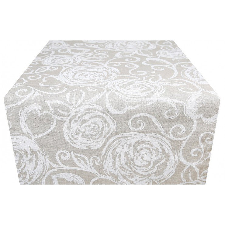 Runner in Cotone Peonie-Bianco