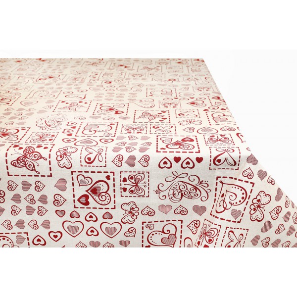 Tovaglia in Cotone Cuori Quadrati Red