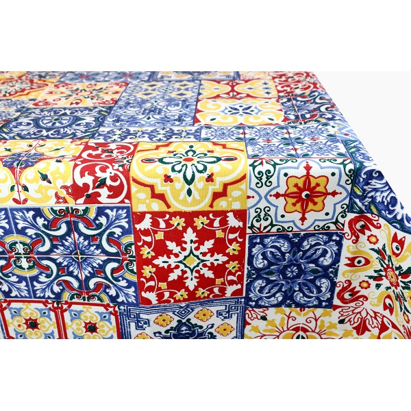 Tovaglia in Cotone Maioliche Rustiche rosso