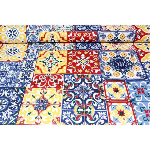 Tovaglia in Cotone Maioliche Rustiche rosso