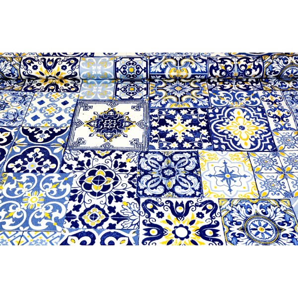 Tovaglia in Cotone Maioliche Rustiche blu