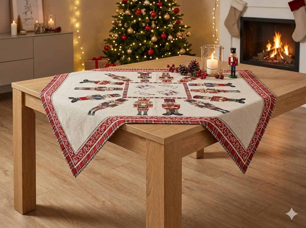 Centrotavola Natalizio 90×90 in Ciniglia – Arredo Tavola Schiaccianoci
