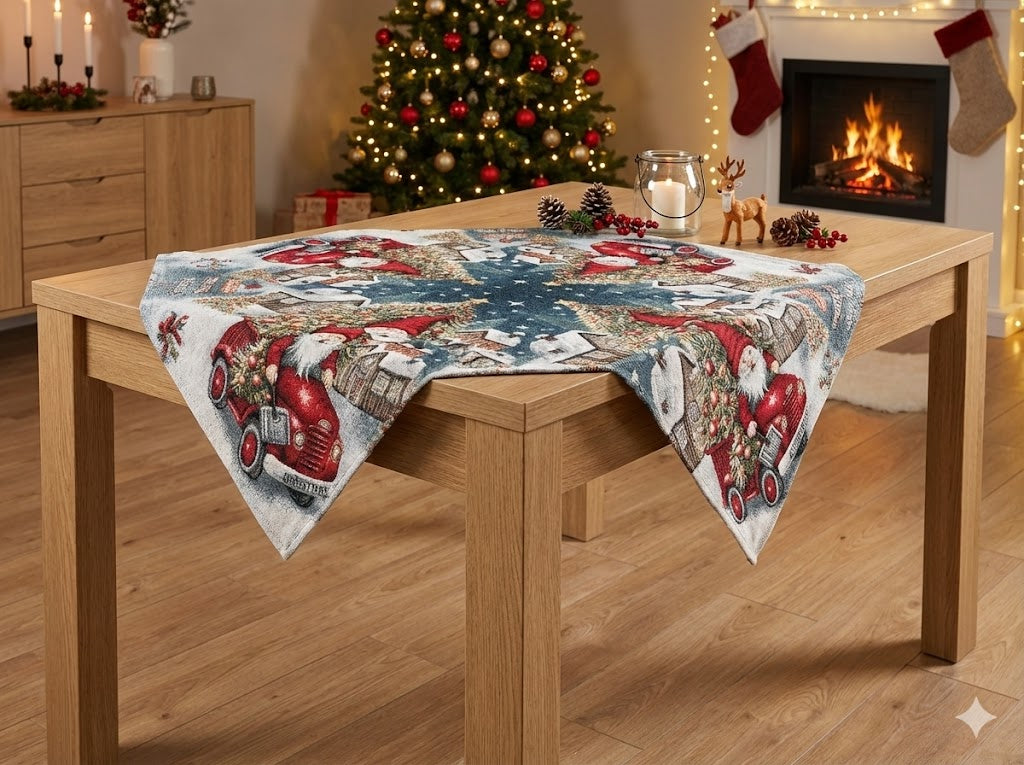 Centrotavola Natalizio 90×90 in Ciniglia – Arredo Tavola Truck