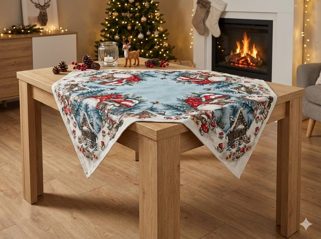 Centrotavola Natalizio 90×90 in Ciniglia – Arredo Tavolo Elfo Fungo