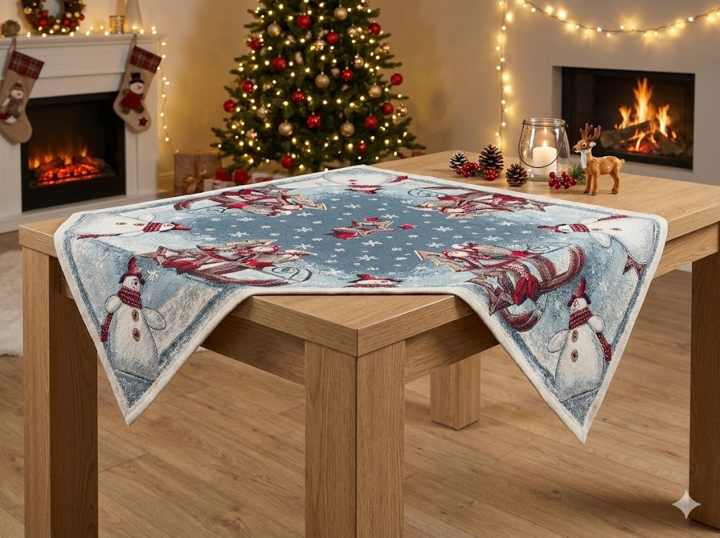 Centrotavola Natalizio 90×90 in Ciniglia – Arredo Tavolo Slitta