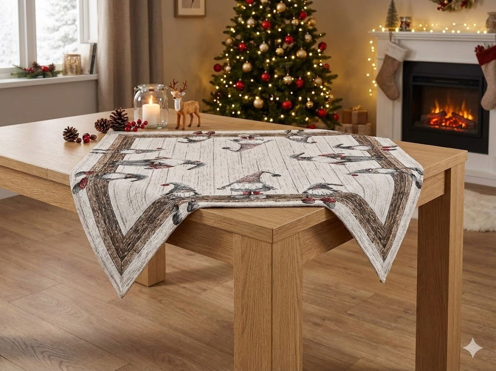 Centrotavola Natalizio 90×90 in Ciniglia – Arredo Tavolo Elfo Beige