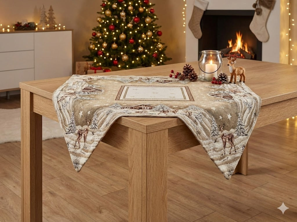 Centrotavola Natalizio 90×90 in Ciniglia – Arredo Tavolo Chalet Brown